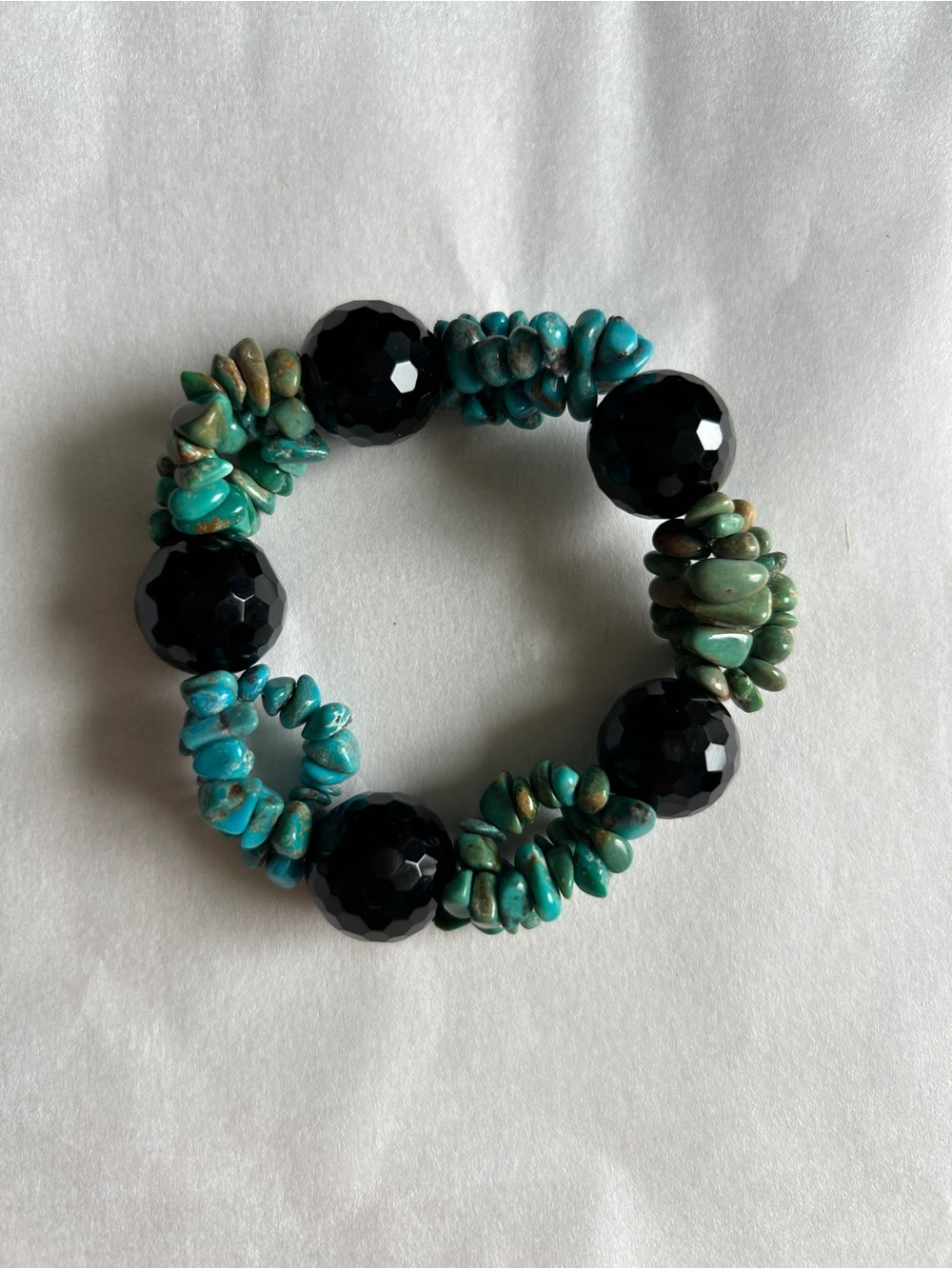 ROZ KWAN ONYX & TURQUOISE CHIP STRETCH BRACELET BNIB